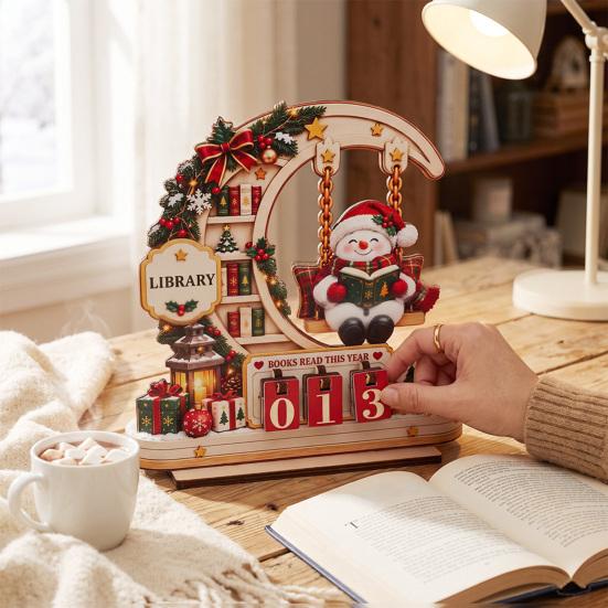 Creative Christmas Present Wooden Moon Swing Countdown Calendar, Tabletop Holiday Seasonal Ornament Decoration Ornament, Festive Home Decor Craft Gift