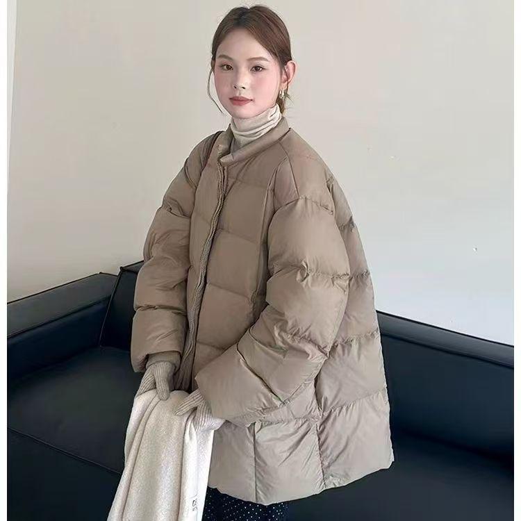 Winter 2025 New Fashion Versatile Crew Neck Down Cotton Jacket Thickened Medium and Long Warm Women's Jacket