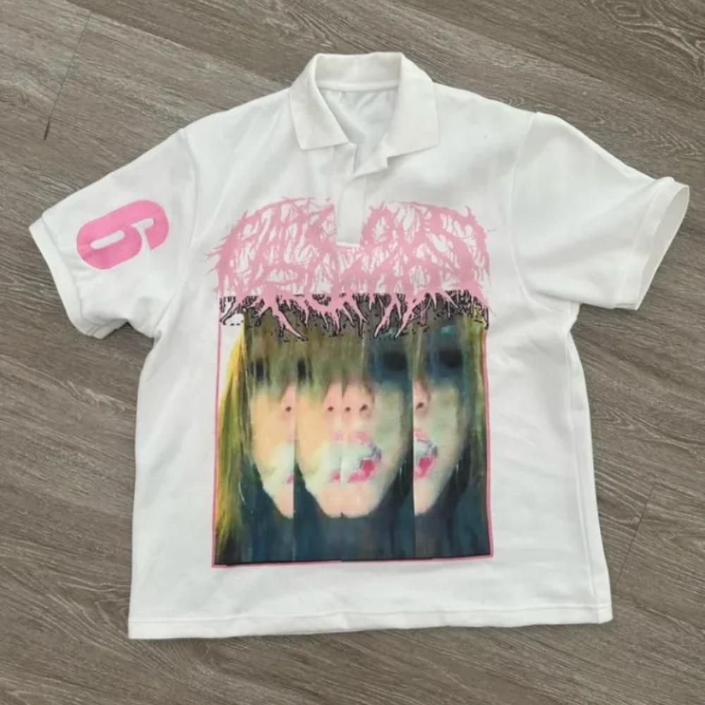 RogueWave Y2K Punk Goth Styl Móda Osobnost Jedinečný Design Polokošile Street Hip Hop Harajuku Pánské Krátký Rukáv Graffiti