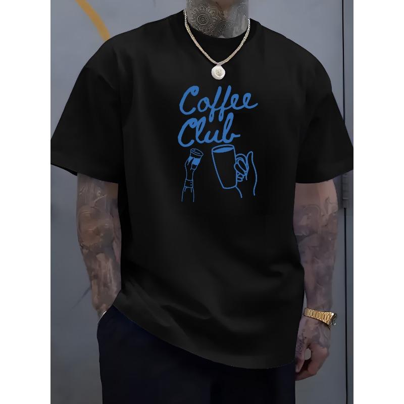 

Men S Casual Summer Coffee Club Graphic T-Shirt - Soft, Breathable Round Neck Tee with Stylish Coffee Cup Design, Comfortable Casual Attire 4XL чорний