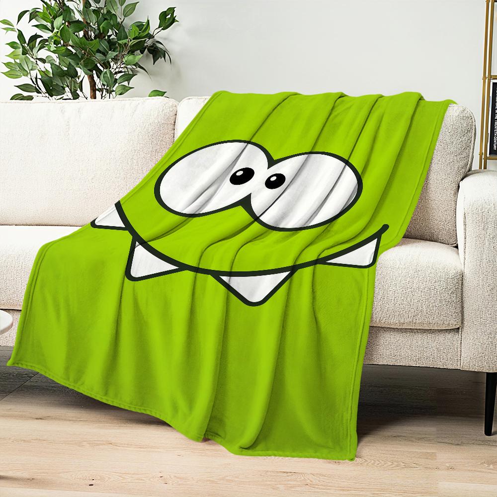 Cute Frog Cartoon Game Funny Face o-Om n-Nom Flannel Warm Comfort  Soft Plush Blanket for Sofa Living Room Bedroom Travel Gift