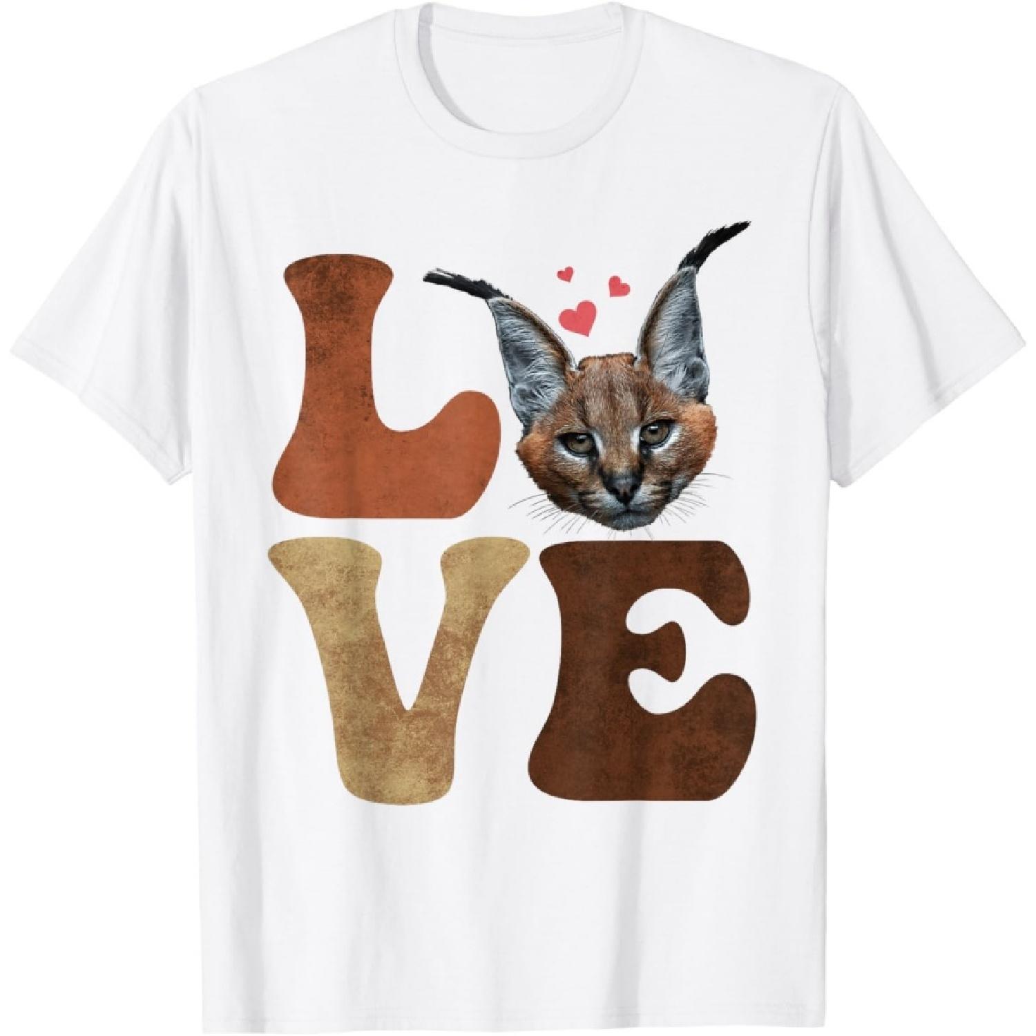 Big Floppa Caracal Cat Meme LOVE Men Women Kids T-Shirt S