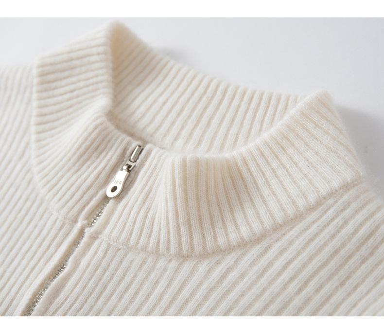 Women's Cashmere Half-High Collar Zipper Pullover Sweater - Autumn & Winter Collection