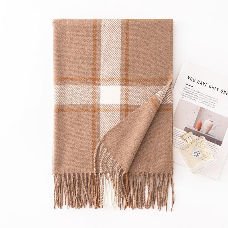 Imitation Cashmere Scarf for Women in Autumn and Winter New Warm Scarf with Large Square Lines Japanese and Korean Small Fresh Outer Shawl