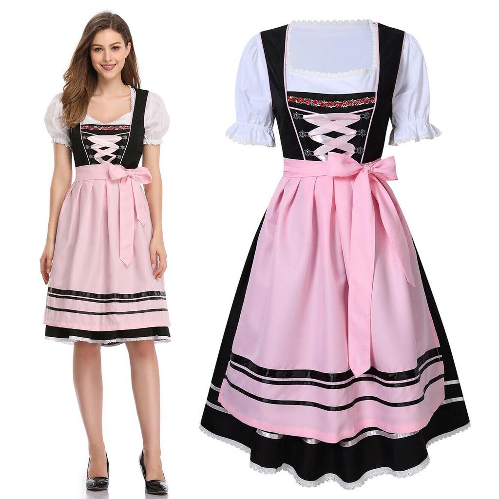 Charming Oktoberfest Ladies Beer Maid Wench German Dirndl Dress With Apron Set