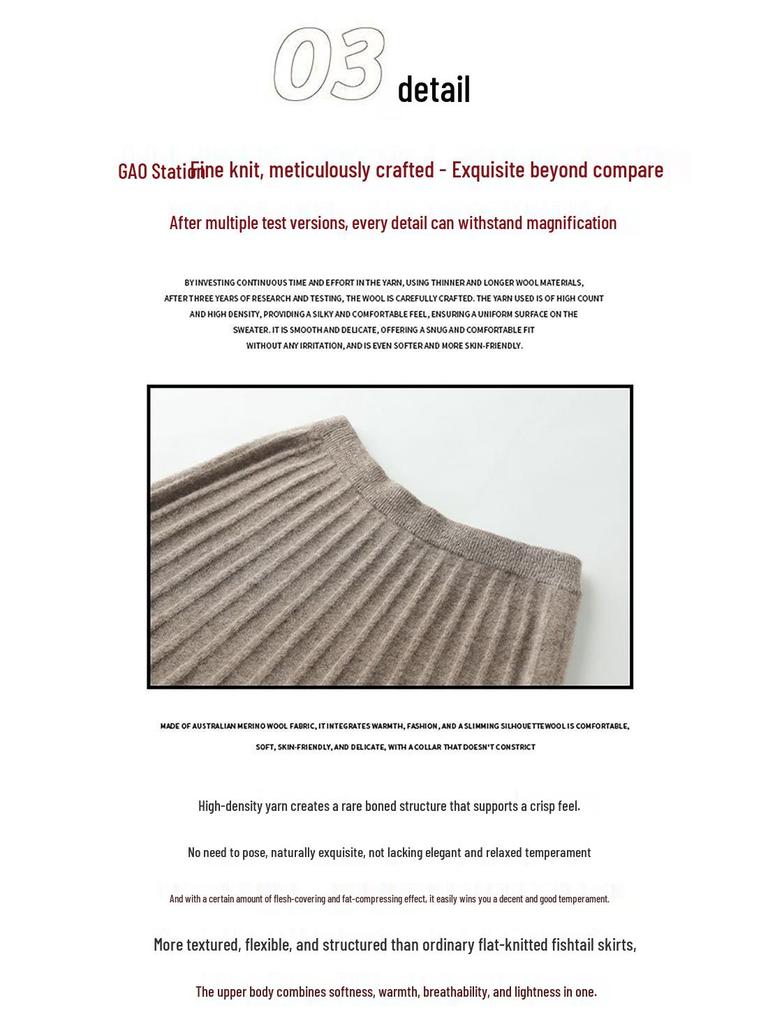 Hepburn Style High-Waisted Cashmere Pleated A-Line Skirt