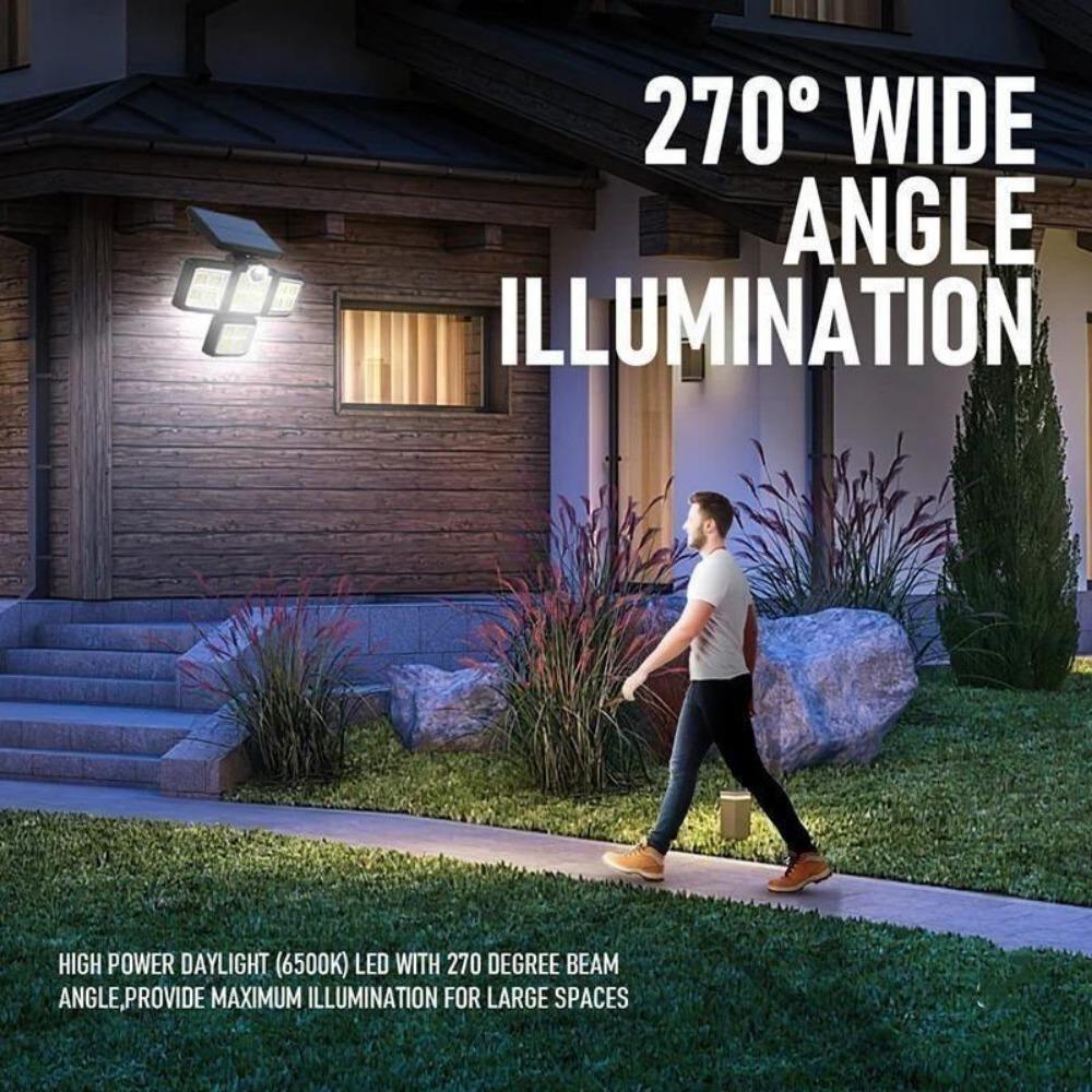 5000LM 198LED Solcellsvägglampa Fyra Huvuden Roterande Delad Vattentät Solcellsbelysning Utomhus Människokroppsinduktion Trädgård Gatubelysning