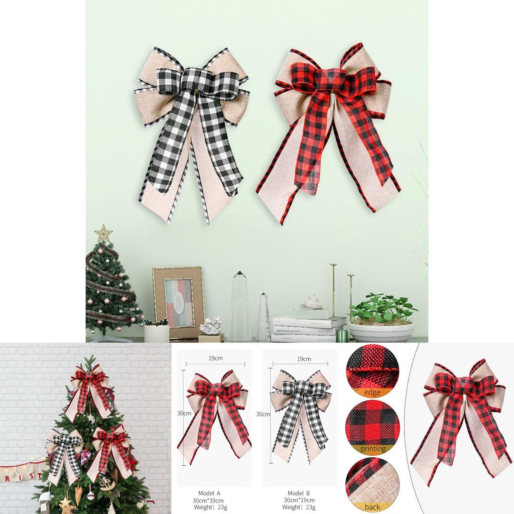 Charming Christmas Decor Bow Featuring Distinctive Plaid Edges For Trees