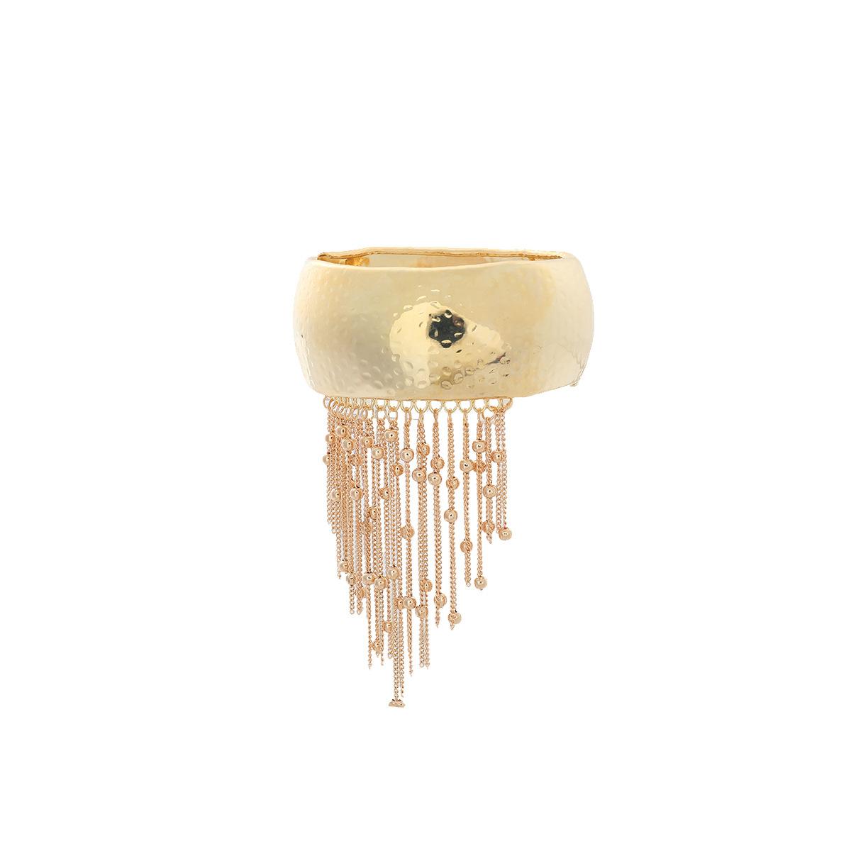 

Bohemia Exaggeration Gold Color Tassel Chain Wide-faced Hammering Pattern Bangles for Women Fashion Bracelet Zircon Accessories золотий