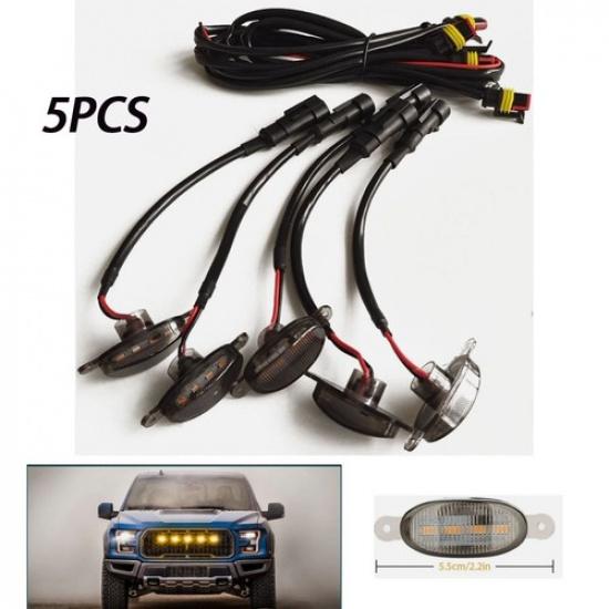 Universal For Ford Toyota Truck Raptor Style LED Amber Front Grille Lights 5PCS