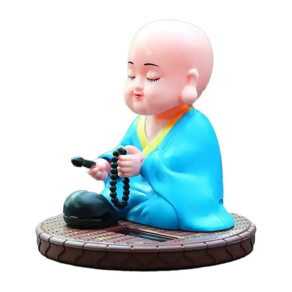 Solar Little Monk Creative Car Ornaments Dashboard Decoration Toys Chinese Style Buddhism Lucky Ornament Interior Accessories