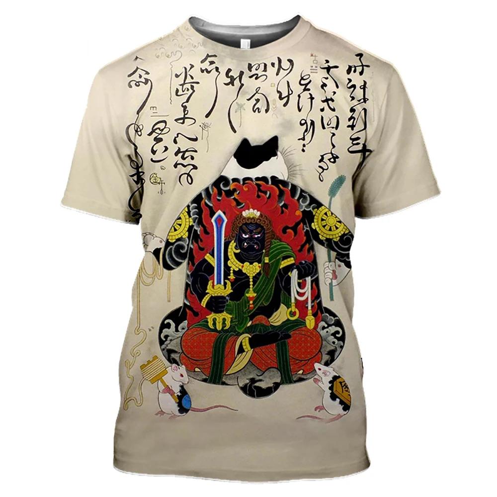 Neue Mode Vintage T-Shirt Samurai Katze Tattoo Shirt Herren 3D Cooler Druck Kunst Klassisches Shirt Sommer Trend T-Shirt