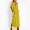 European And American Style Summer New Products, Fashionable Solid Color High-Waisted Split V-Neck Dress