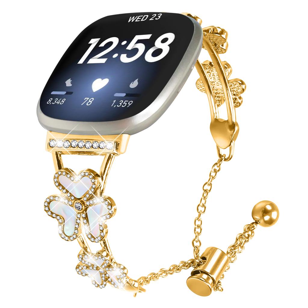 Metal Band Heart Clover Decor For Fitbit Versa 3/Sense Watch Bracelet Replacement