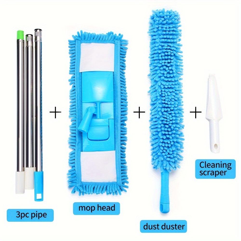 Retractable Chenille Flat Mop & Duster Set for RV, Camper & Home – Washable Microfiber Floor and Ceiling Cleaning Kit