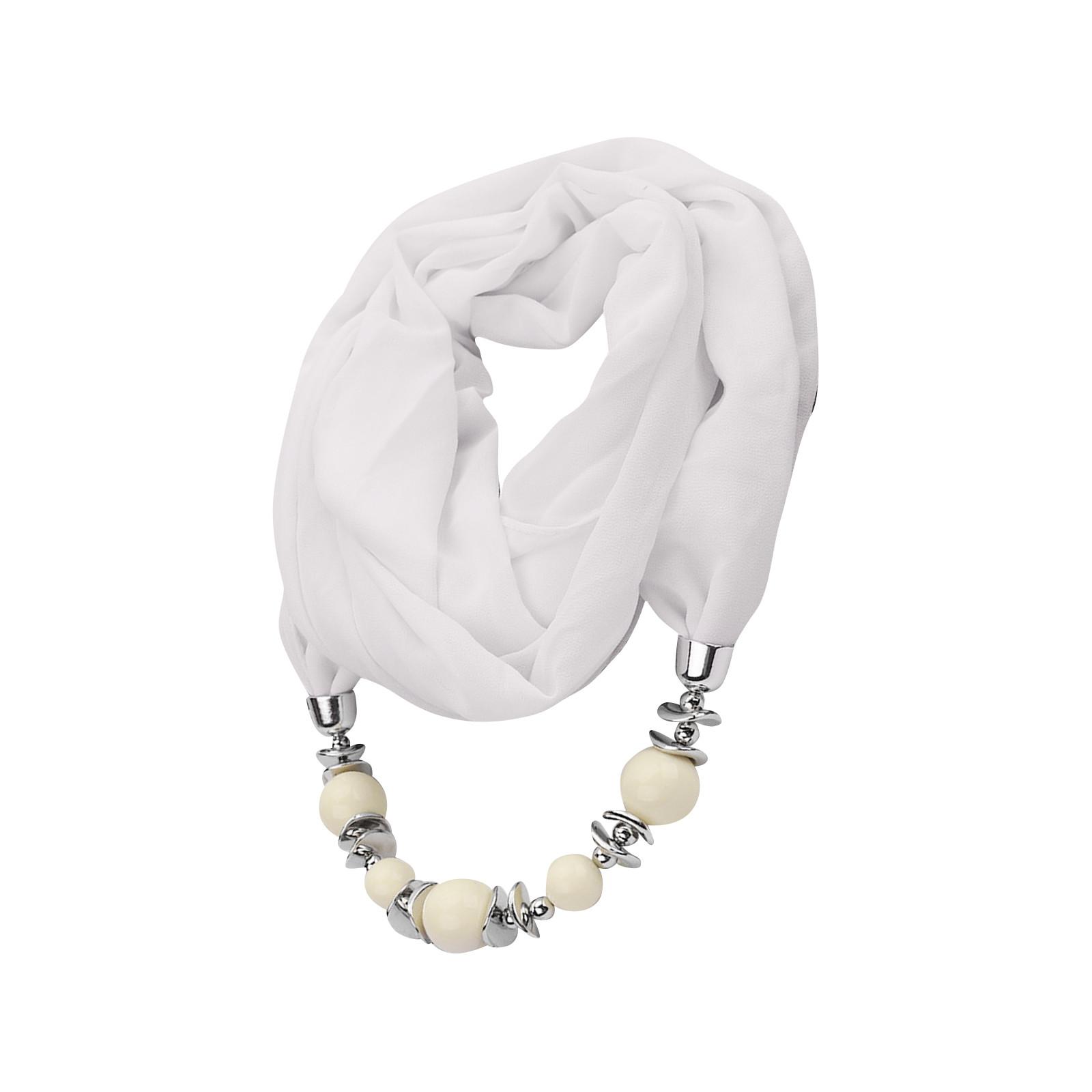 

Великолепные бусины, шарф с круглым кольцом, женские аксессуары для шарфов, ожерелье, шарф в этническом стиле One Size белый