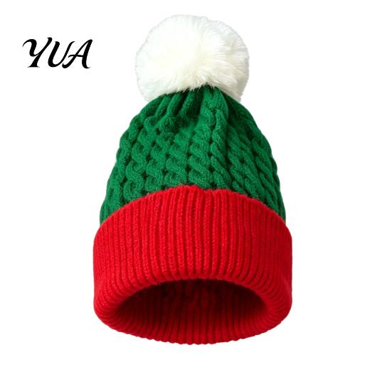 Feminine Pom Hat Women Christmas Elf Hat, Cozy Winter Knit with Stretchy Knitted Cap Pom, Warm Skull for Outdoor Cold Weather Stylish Girls