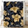 Luxurious Golden Floral Bath Shower Curtain Decorative Waterproof Home Decor Bathroom Decoration for Wet Areas Navy Blue