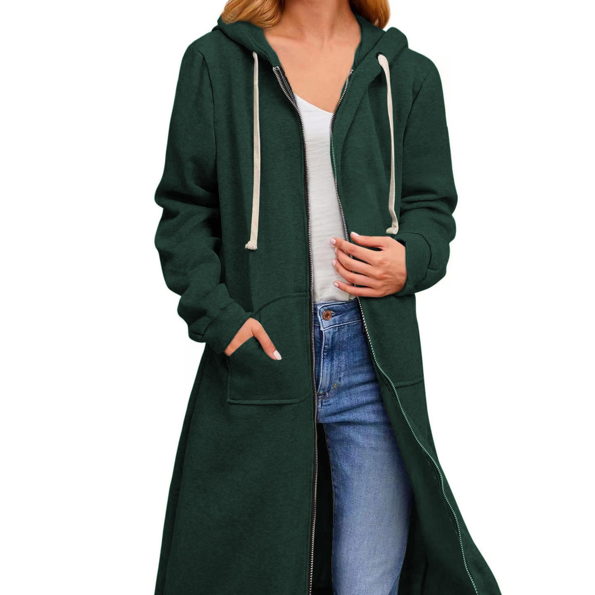 

Осенне-зимнее женское свободное длинное пальто-кардиган на молнии 3XL