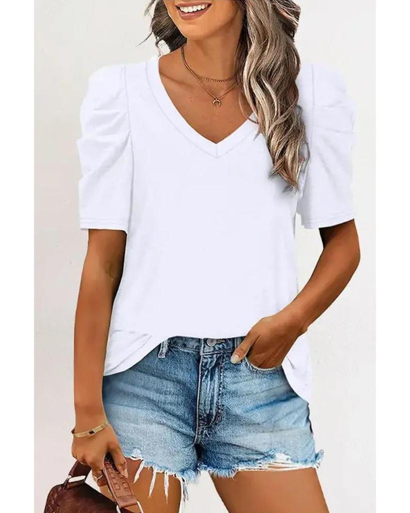 Azura Exchange V-Neck Puff Sleeve T-Shirt