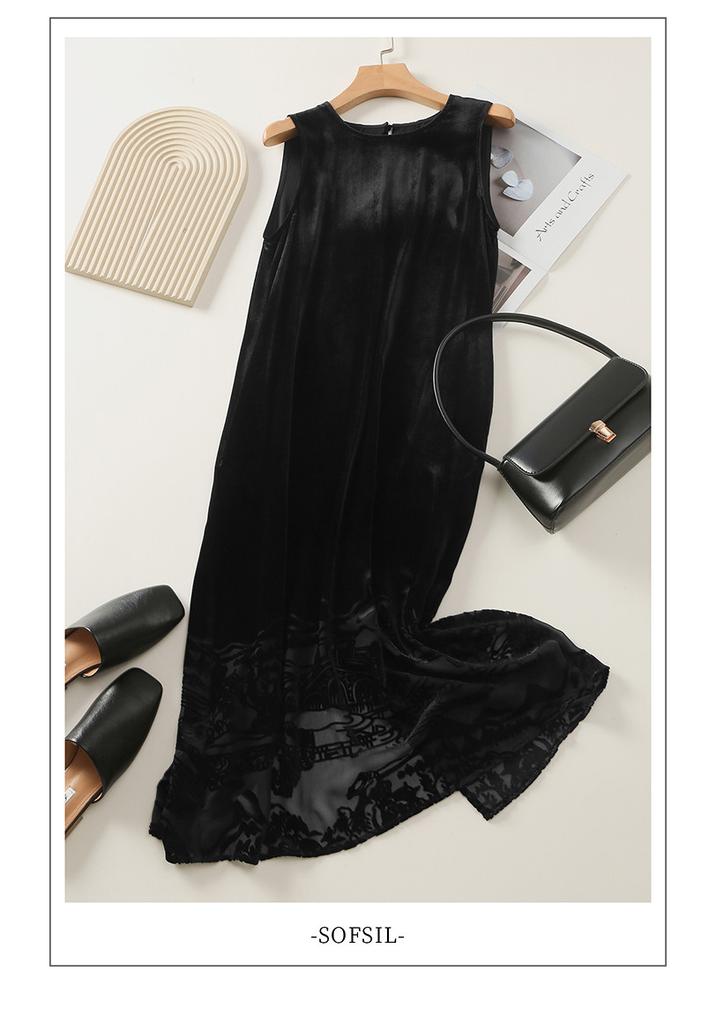 New Chinese Style Silk Velvet Jacquard Vest Dress 2026 Spring Fashion Versatile Round Neck Sleeveless Dress