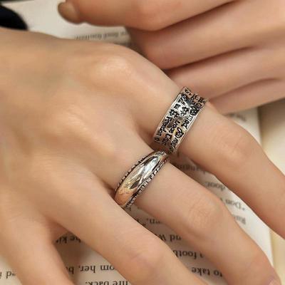 Trendy Retro Graffiti Open Adjustable Ring for Women with Water Drop Design and Smooth Texture