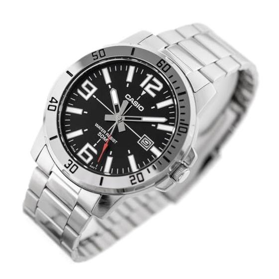 Used New Casio MTP-VD01D-1BV Men's Entiker Stainless Steel Black Dial Casual Analog Sporty Watch