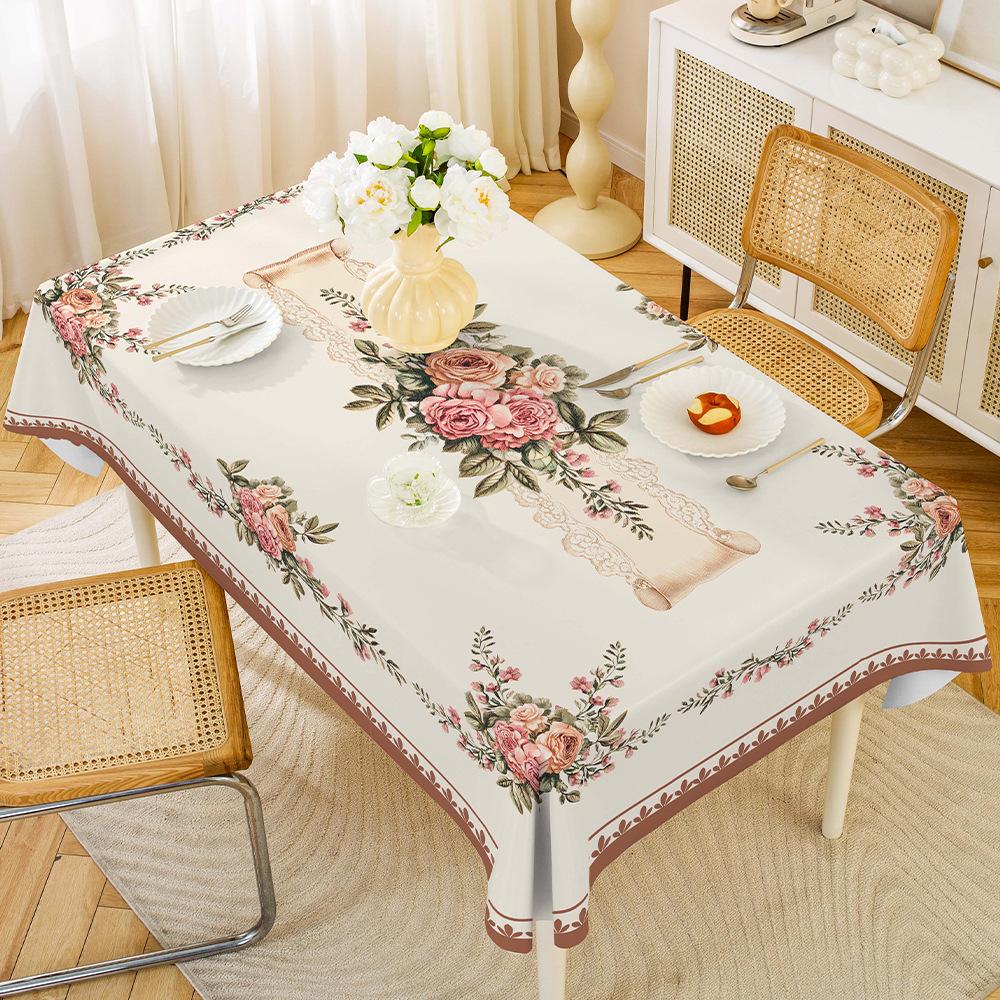 1PC Tablecloth Russian Central Asian Ethnic Style Rectangular Waterproof and Oil-proof Leave-in Household PVC Dining Table Cloth