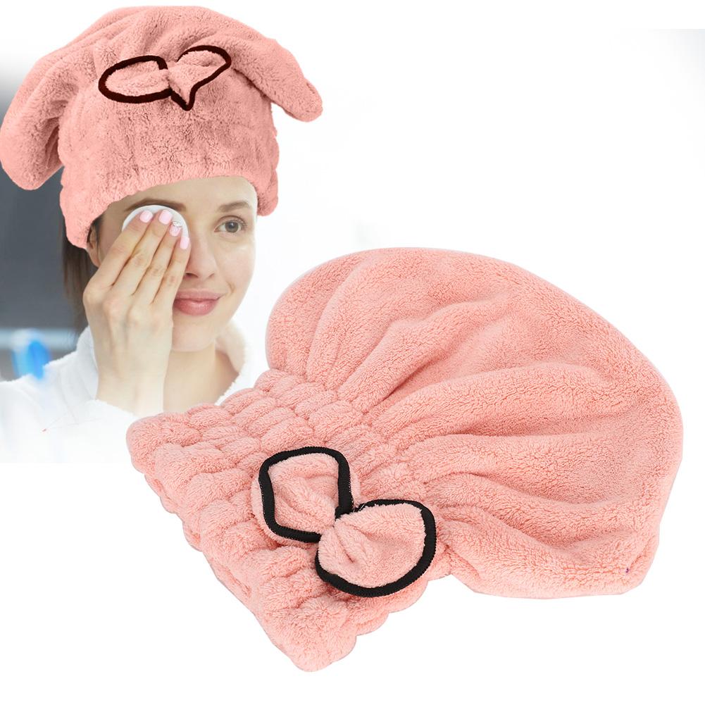 Shower Hat Bow Decoration Bathroom Hats Quick Drying Women Girls Lady Bathing Hair HatFlesh Pink