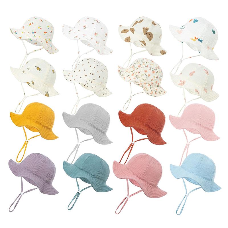 Baby Cotton Bucket Hat  Children Sunscreen Outdoor Caps Boys Girls Print Hat Unisex Beach Fishing Hat