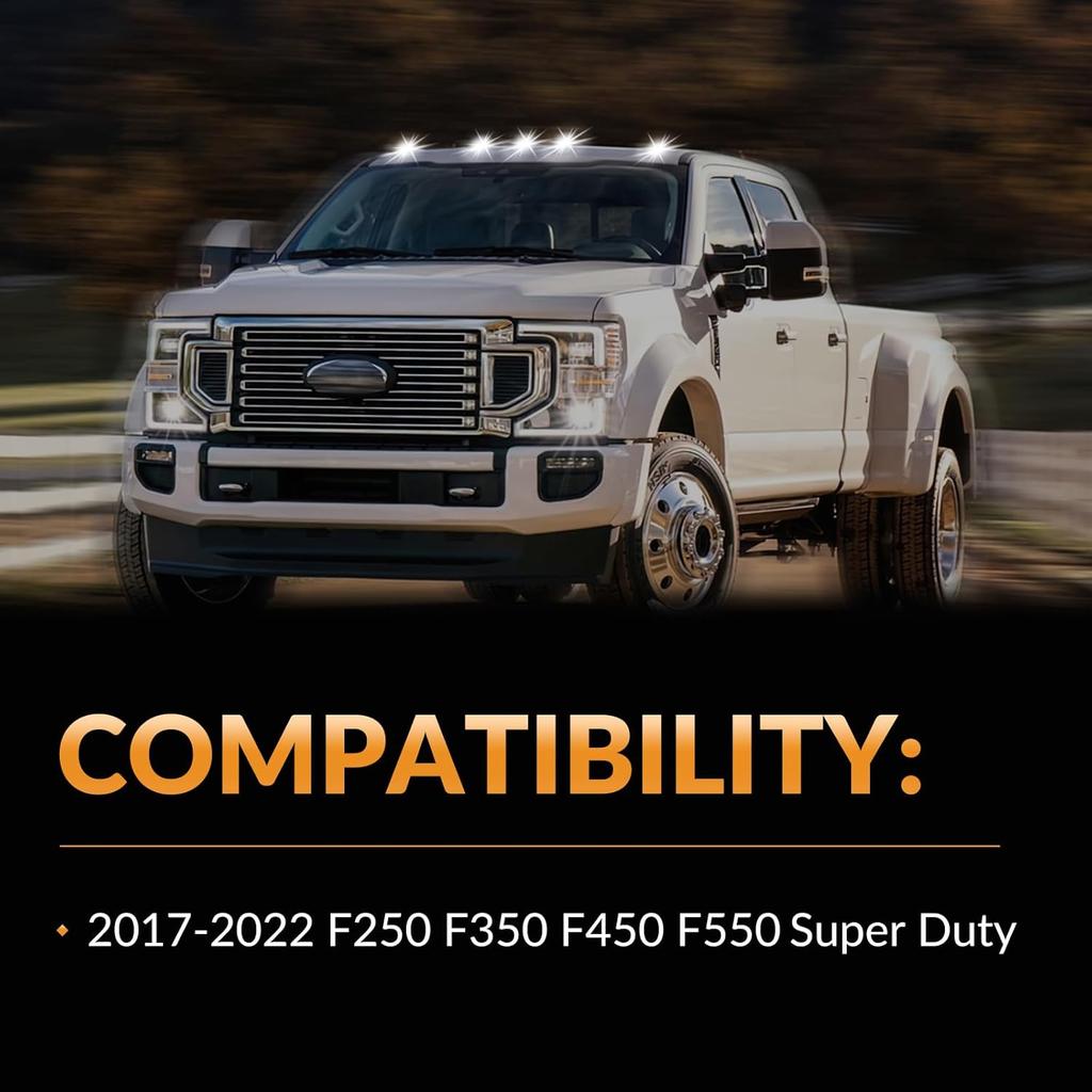 Cab Roof Top Marker Lights White Led Clearance Running Lamps for 2017-2022 Ford F250 F350 F450 F550 Super Duty Pickup Trucks, 5PCS (Smoked Black)