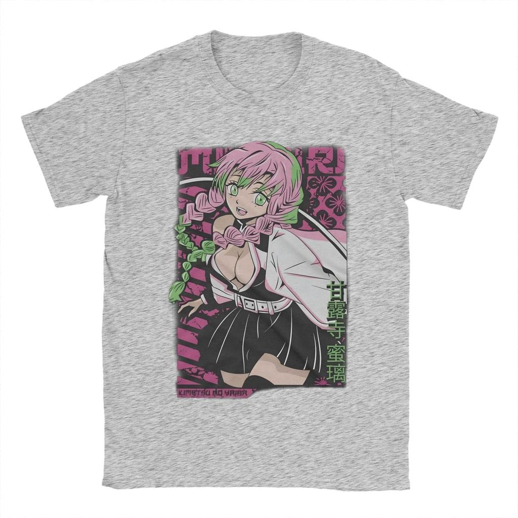 Mitsuri Kanroji Demon Slayer T-Shirt for Men Love Hashira Novelty Cotton Tees Crew Neck Short Sleeve T Shirts Printing Clothes