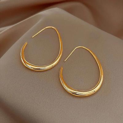 Luxury Gold Color Big Oval Hoop Earrings For Women Simple Desgin Large Geometric Earrings Party Wedding Jewelry Gift  Sale