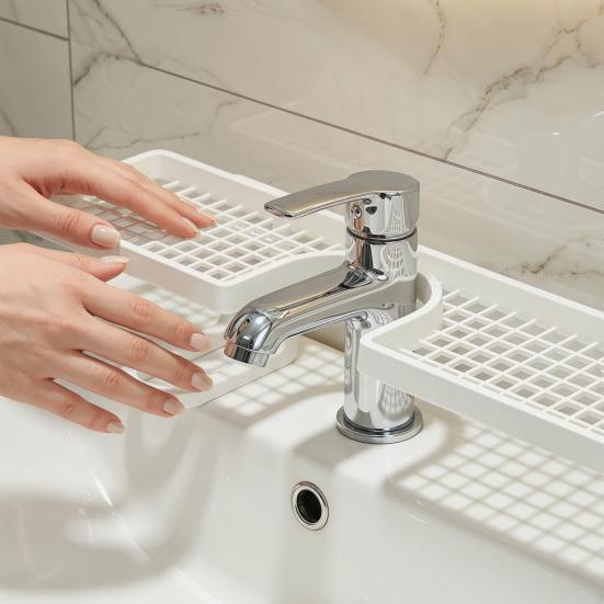 Sink Storage Rack Thickened ABS Waterproof Faucet Storage Organizer Vertical No Drilling Sink Space Saver Rack for Bathroom