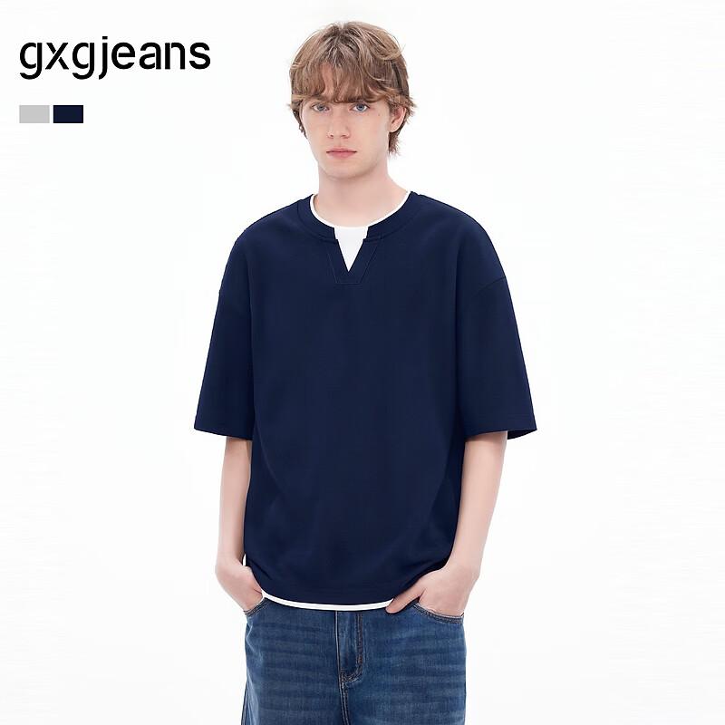 

gxgjeans Men s Faux Two-Piece Spliced T-Shirt M