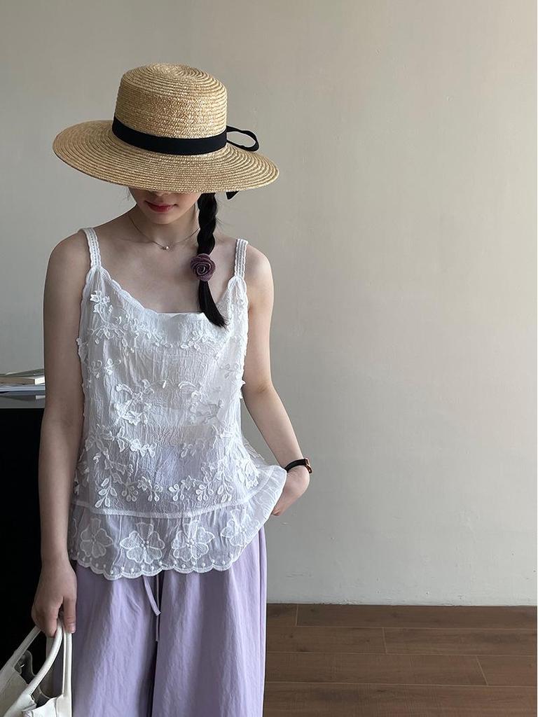 Sweet Lace Jacquard Suspenders Top for Women's Spring/Summer 2025 - YL201