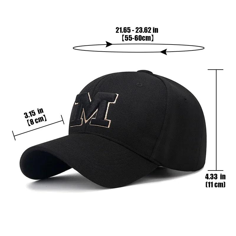 Brand New M Letter Gold Thread Embroidery Elastic Pineapple Cloth Material Thick and Durable High Quality Baseball Cap