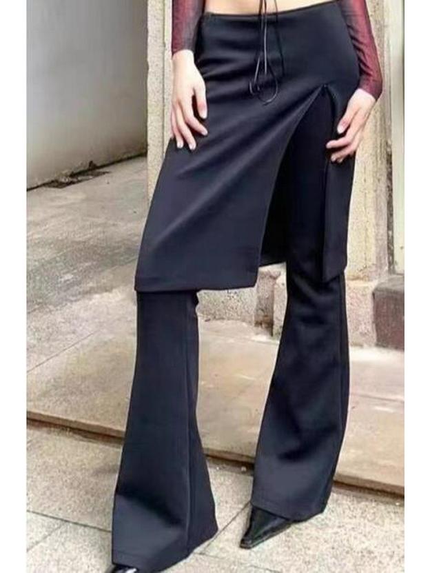 Spicy Girl Autumn 2023 Merlot Knit Slit Culottes: Women's Slimming Fake Two-Piece Elastic Micro Flare Pants