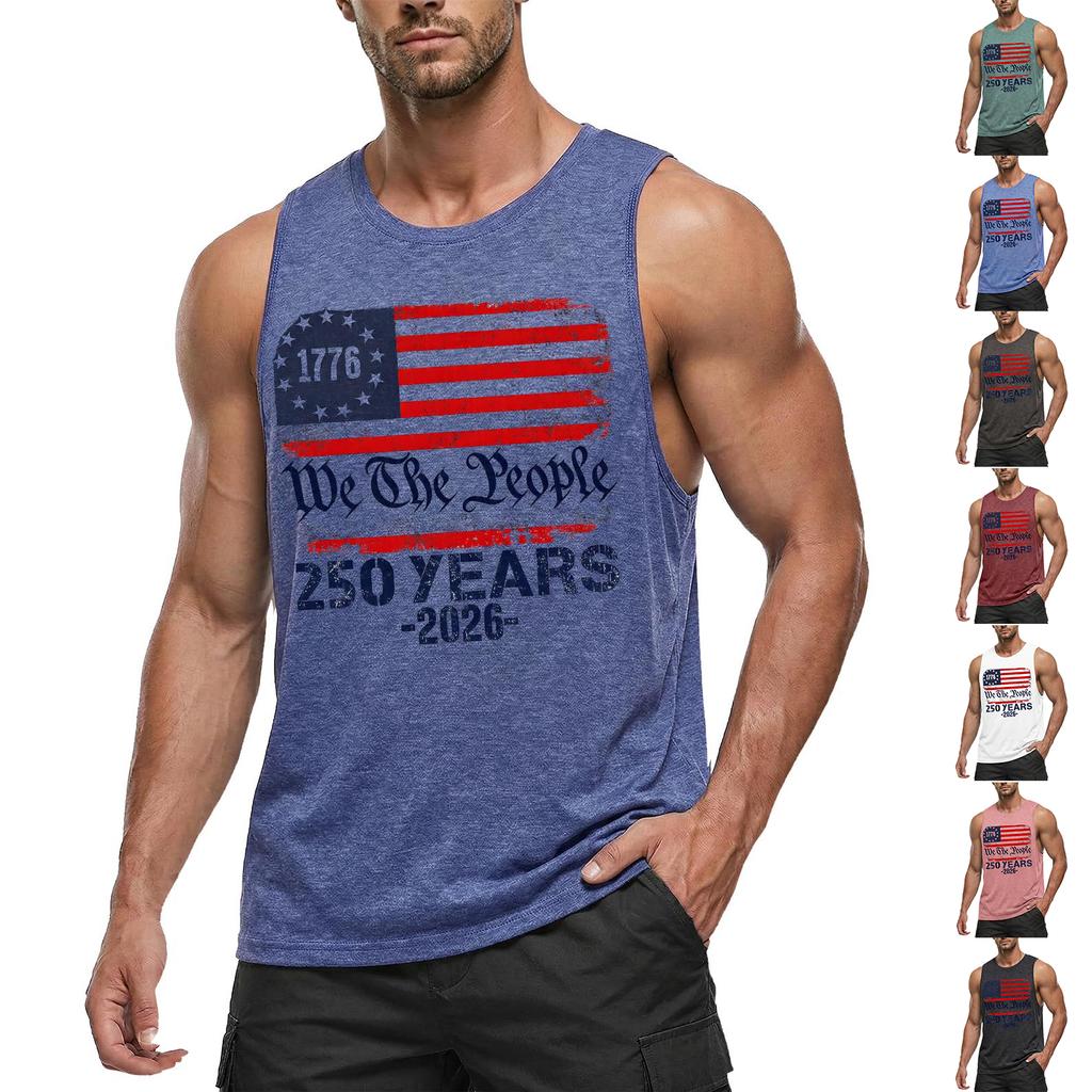 Men's Casual Sleeveless Tank Top Crew Neck Graphic Print Lightweight Summer Muscle Shirt for Outdoor Activities