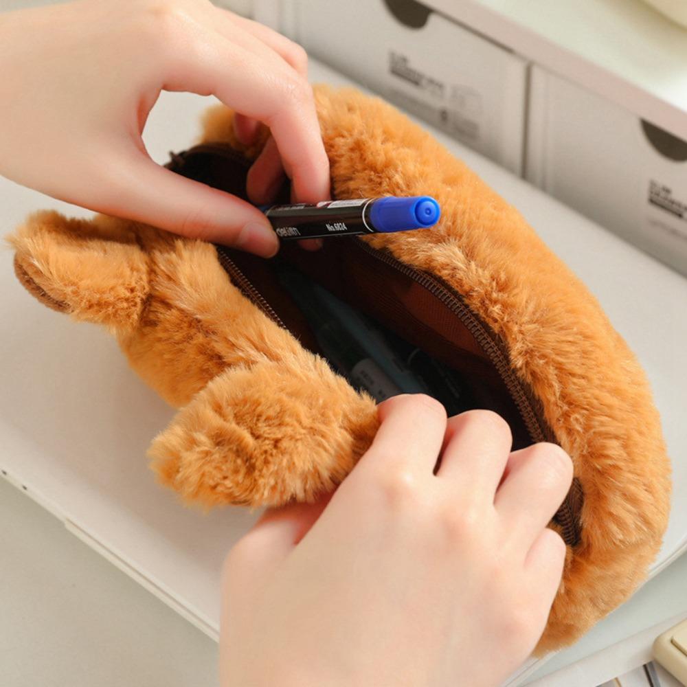 Large Capacity Capybara Plush Pen Bag Zipper Capybara Plush Pencil Pouch  Stationery