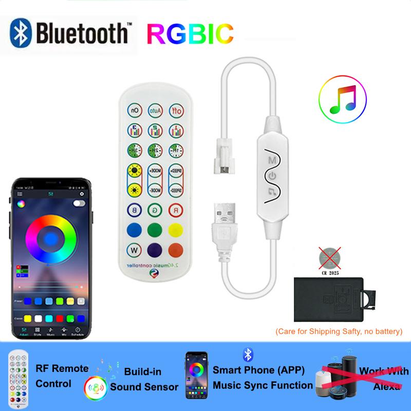 

Bluetooth Smart Controler 5V 3 Pin RGBIC Led Controller Music Sync RGBIC Led Lights Controller Smart Remote Control USB 24