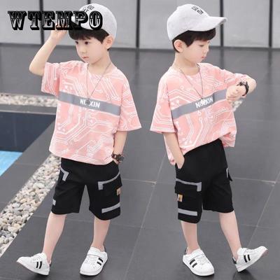 2-piece Children's Summer Clothing Suit Boy T-shirt + Pants Casual 6 8 10 12 13 14-year-old Children's Clothing Casual Sports Current Suit