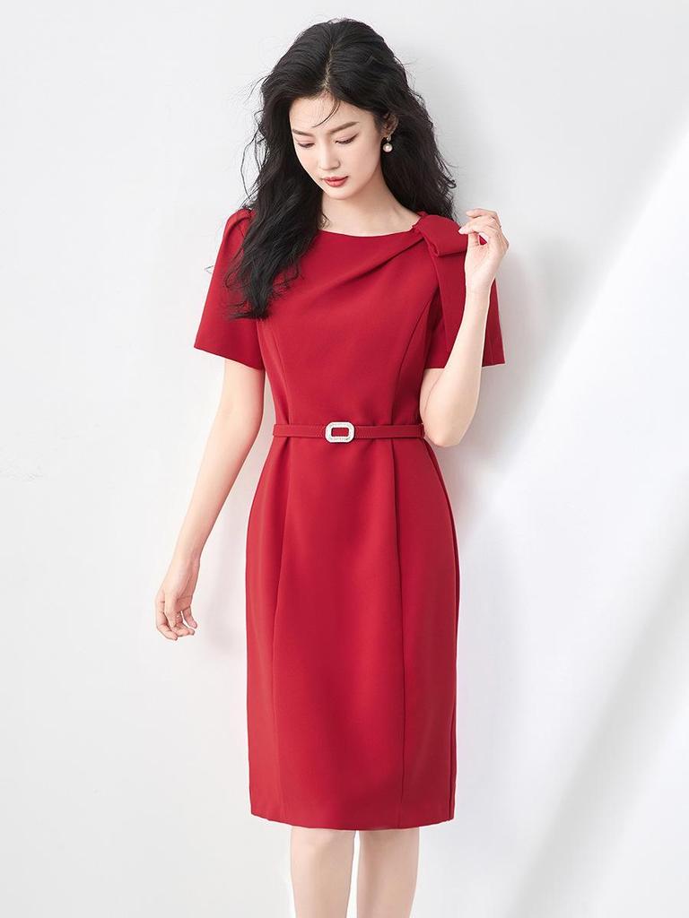 Quiet Luxury Bow Adorned Summer Dress - Elegant Waist-Hugging Style