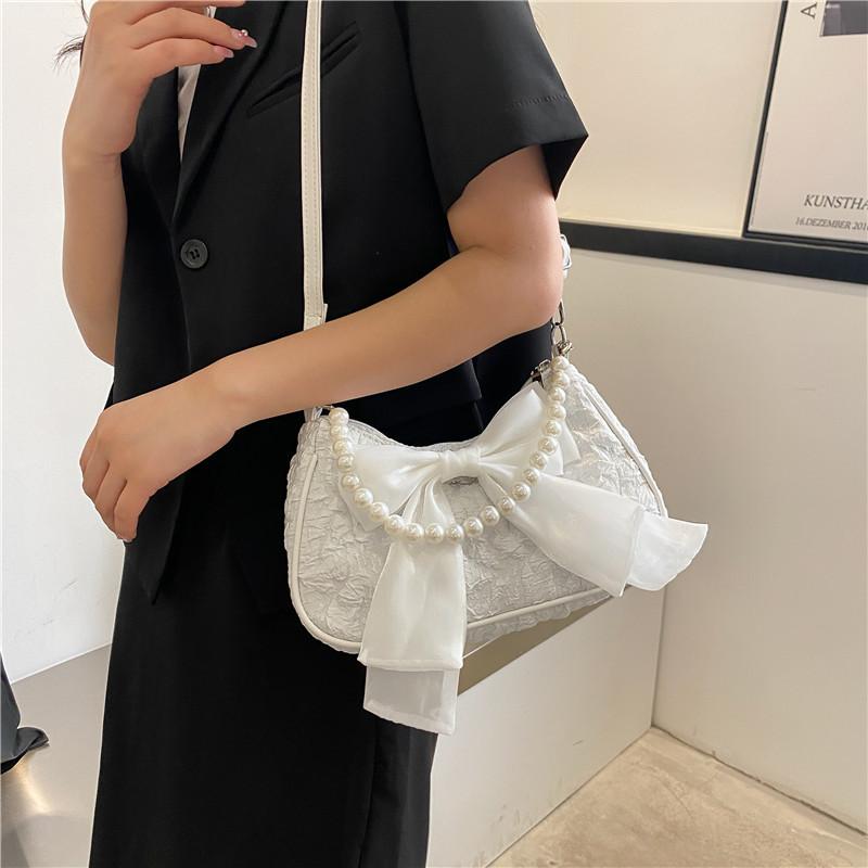 Design Pearl Handbag Bag Women's 2025 Summer New Messenger Bag Bow Shoulder Armpit Bag