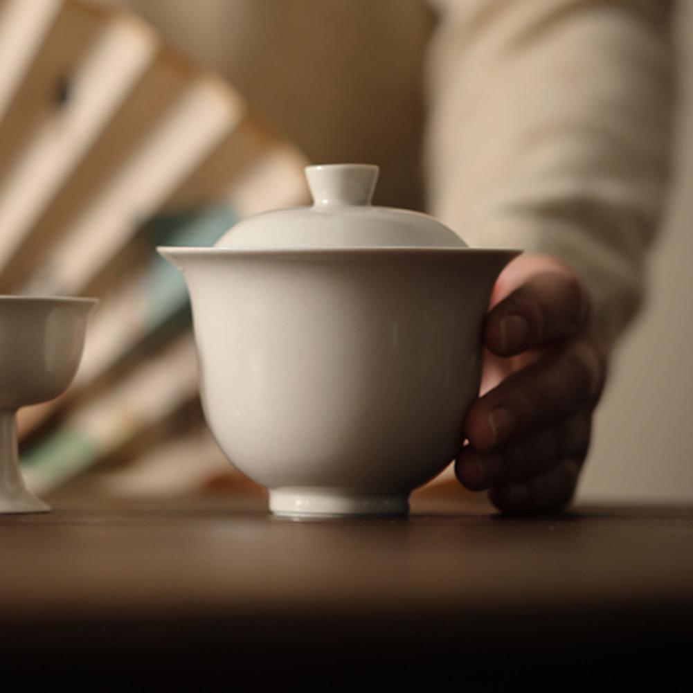 Hand-made Porcelain Gai Wan Tea Set Vintage Hand-made Teacups For Brew Loose Oolong/Puerh Tea