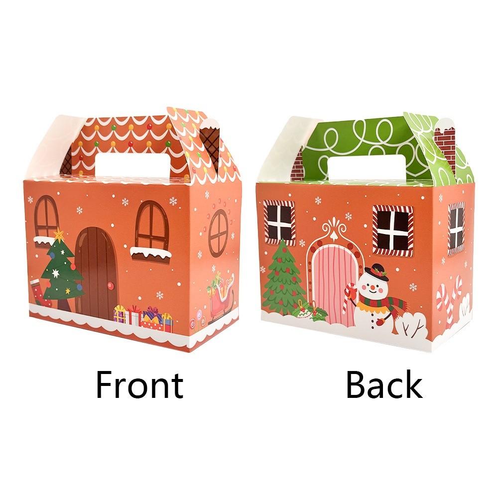 12PCS With Handle Christmas Gift Box Cartoon Design Gingerbread House Christmas Cookie Box Candy Cookies Packaging Box