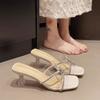 Square head slippers women's new summer outer wear crystal and transparent rhinestones with skirt leisurely sandals