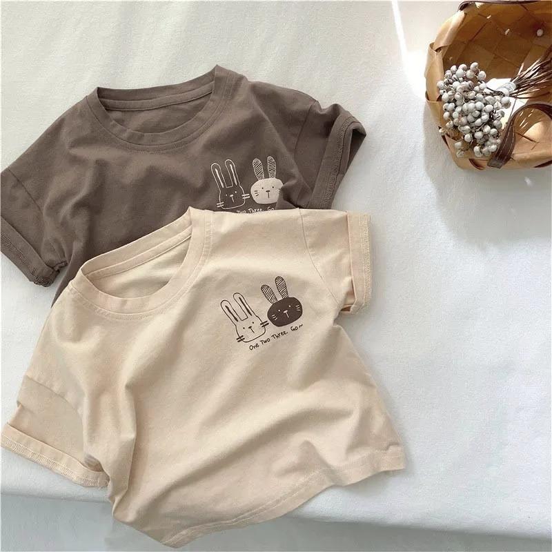 Summer New Arrivals Children's Short Sleeve T-shirts Pure Cotton 2-7Y Cartoon Bunny T Shirt Boys and Girls Looe Casual Tops