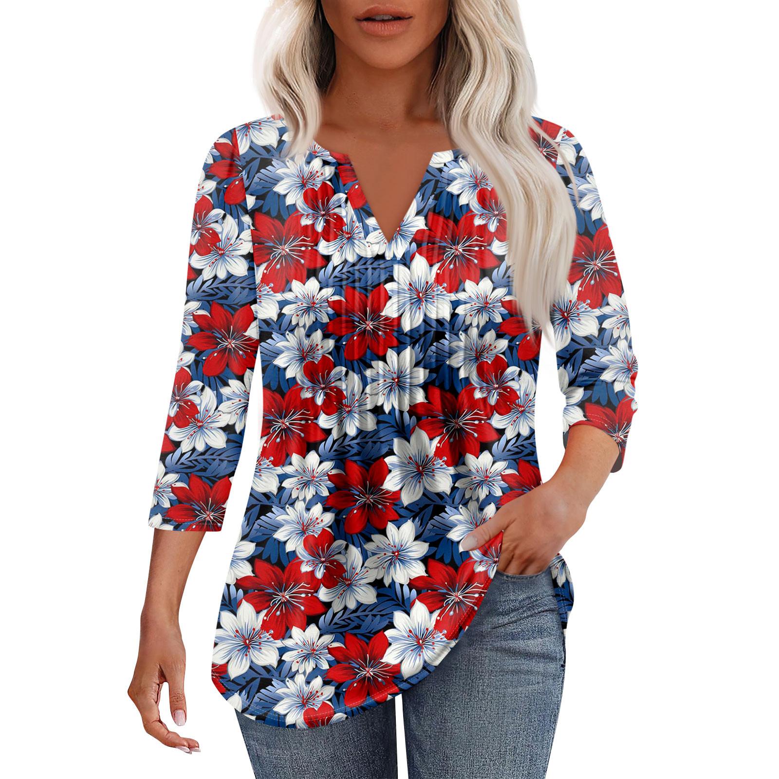 

Женская модная повседневная плиссированная футболка с V-образным вырезом и рукавом семь четвертей XL красный