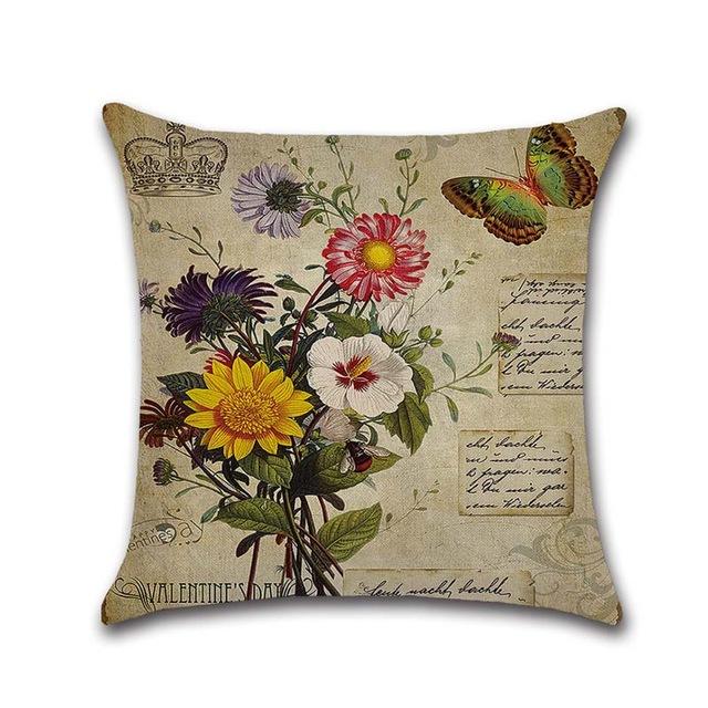 Retro Flower Decorative Pillowcases Rose Pattern Cotton Linen Throw Pillow Case Rose Pillow Cover Kussensloop Almohada Zt294
